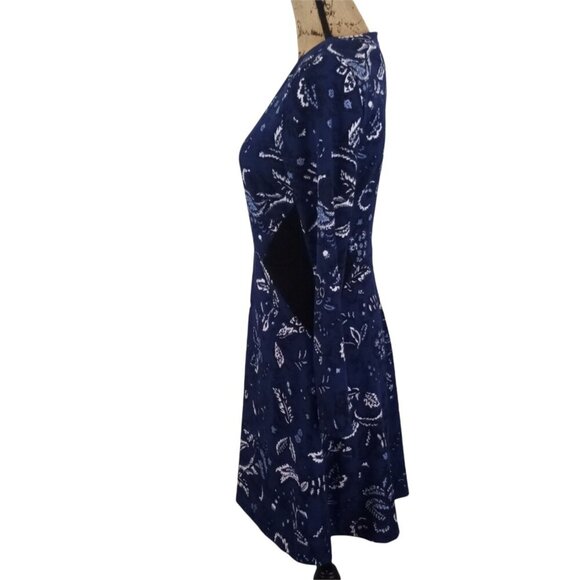 Thakoon Navy Mixed Media Bandana Print Long Sleeve Fit & Flare Dress Size 4 - Picture 2 of 8